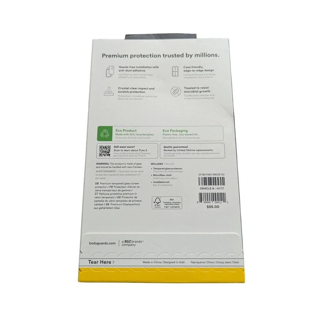 X9-N BodyGuardz Pure 3 CLEAR Temp. Glass‎ Screen Protector 4 Samsung Galaxy S25+